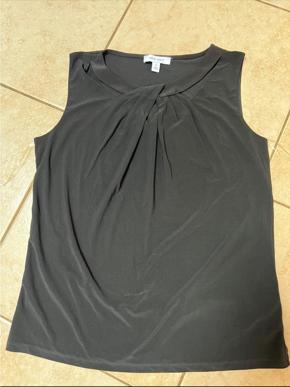 Nine West Black Sleeveless Pleated Neck Top